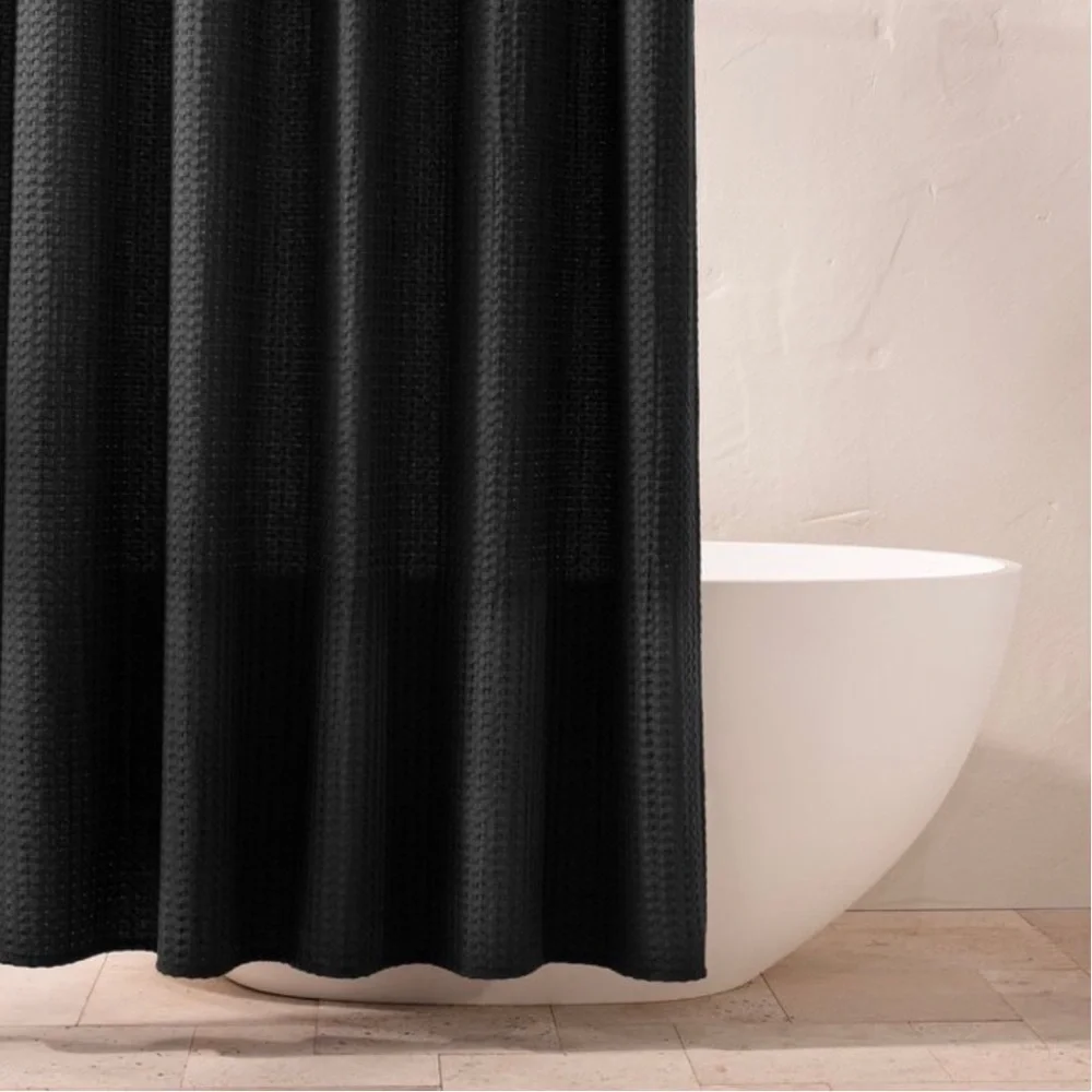 NEW Casaluna Washed Black Waffle Weave shower Curtain